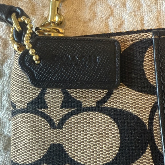 Coach Signature Black and Tan Wristlet - Picture 2 of 4